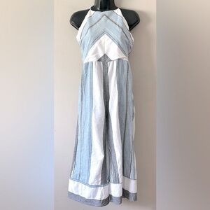 Halter Wide-Leg Jumpsuit in Light Blue & White